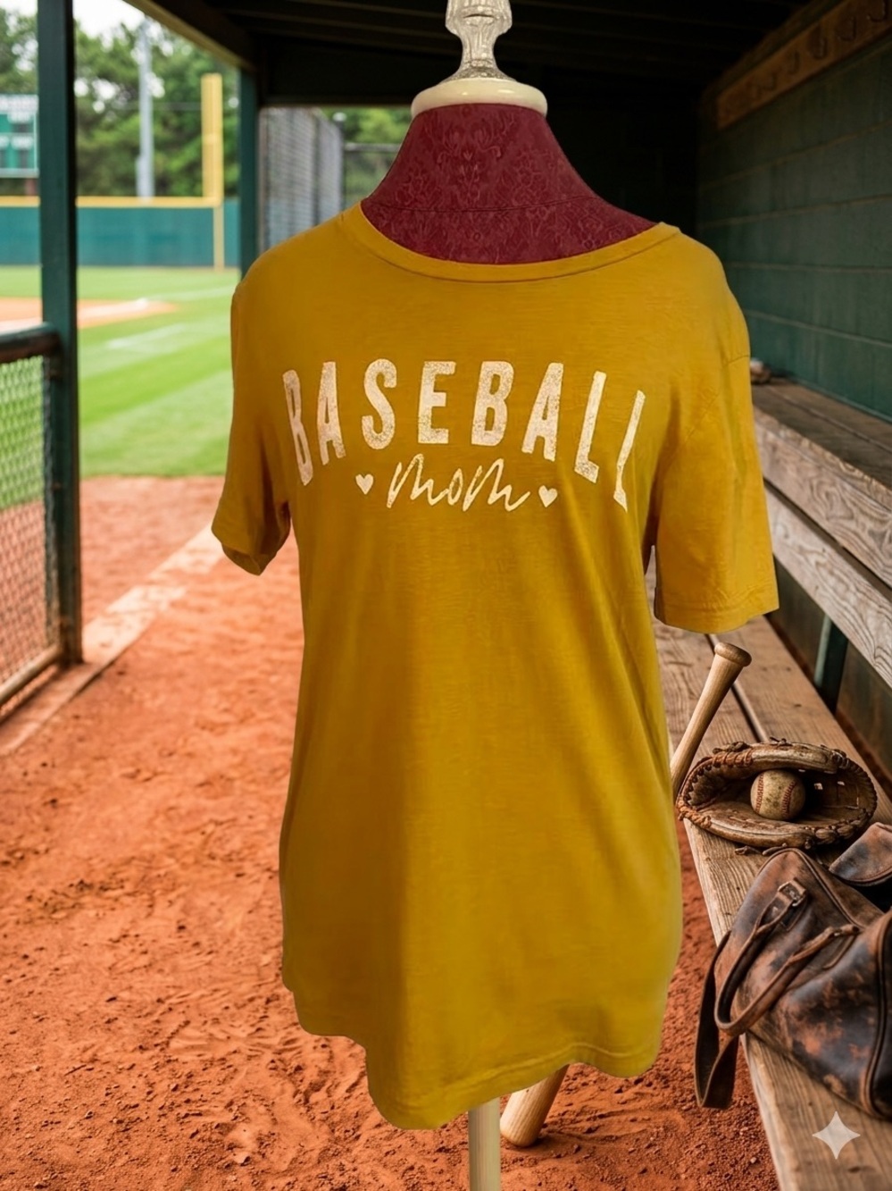 Bella + Canvas  Size Medium Mustard Yellow "Baseball Mom" Tee